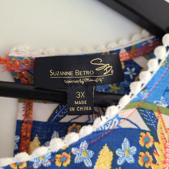 Flutter Sleeve Peasant Tunic Top 3X Floral Boho Lightweight Red Blue - Picture 4 of 10